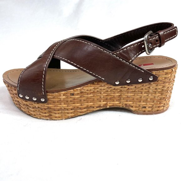 Authentic Prada Wicker Wedge Sandals 39,5 - Picture 6 of 10